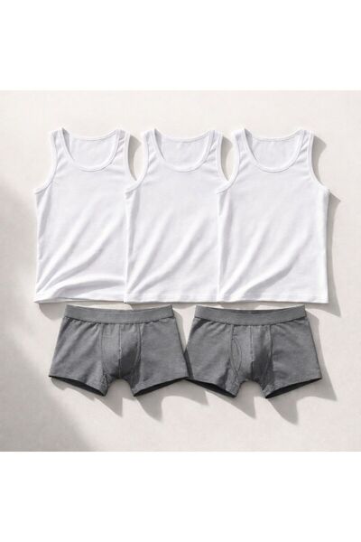 MARİA CALZE Men's Luxury Underwear Set 3 White Undershirts 2 Boxers Groom's P...