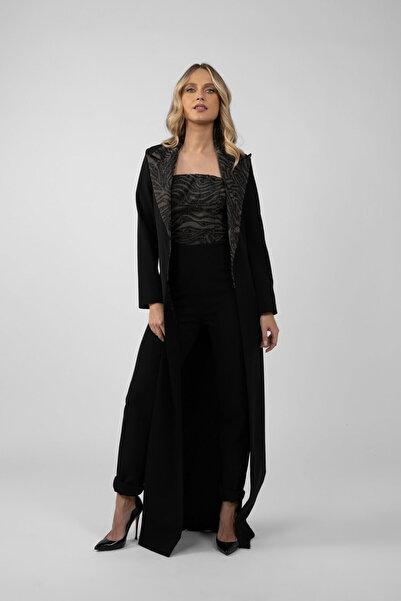 Monarh Design Sacou lung negru cu fante laterale - XL