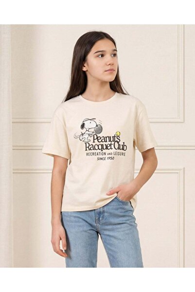 REDTAG Senior Girls Cream Snoopy Graphic T-Shirt