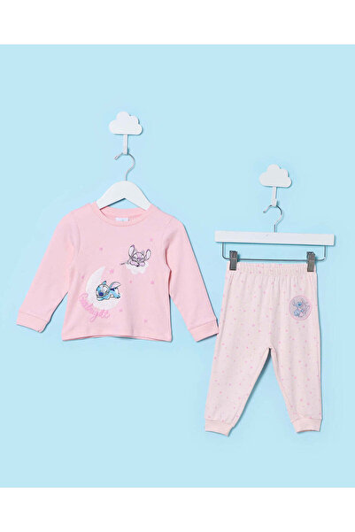 REDTAG Infant Girls Pink Stitch Print Pyjama Set
