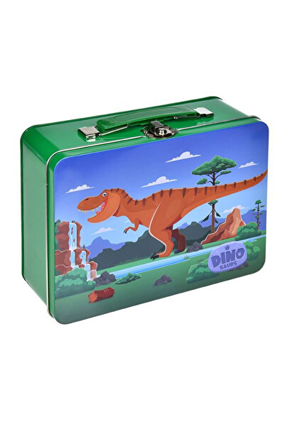 dinozauri Set Școală cu Penar Metalic Dinozaur, 11 Accesorii, Verde