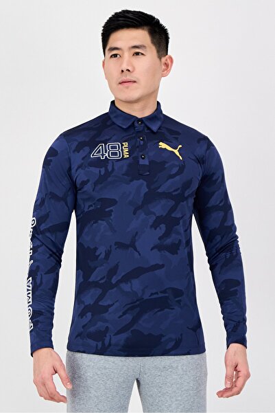 Puma Men Sportswear Fit Long Sleeve Camouflage Training Polo Shirt, Multicolor