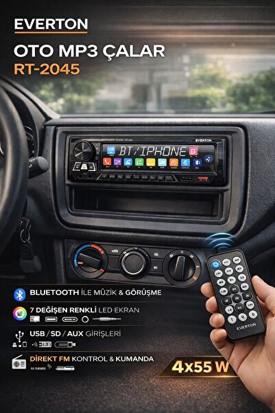MEMİTA Everton RT-2045 Oto Teyp Bluetooth USB SD AUX 4x55W Kumandalı