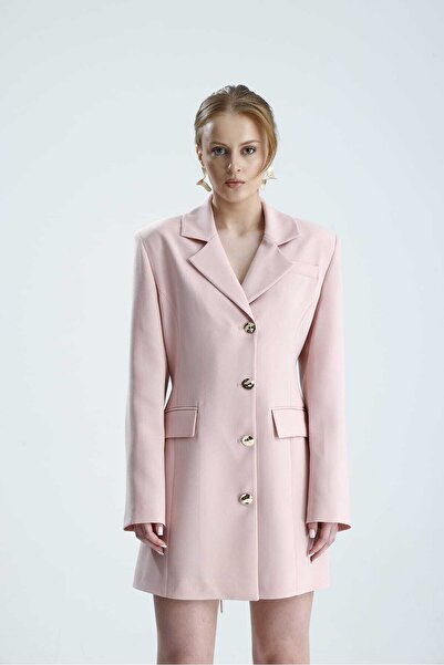 GACA COLLECTION SOARE Sırt Bağlamalı Pudra Ceket Elbise