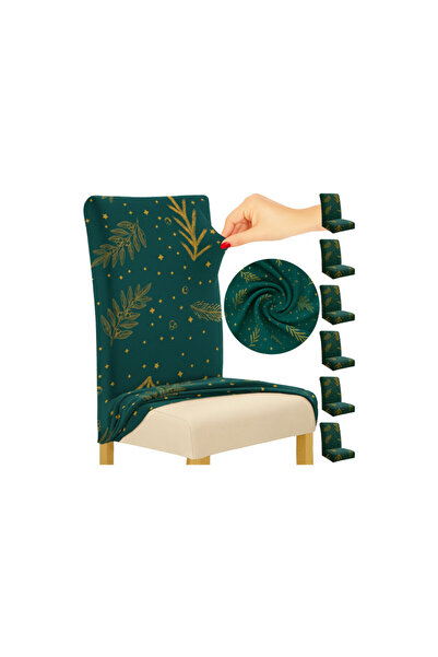 Ruhhy Set of 6 chair covers, Christmas model, green elastic material, 65x35x4...