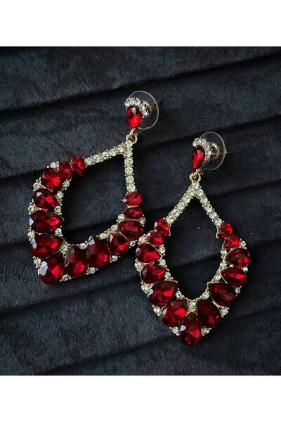 Luxiva Premium Quality Stone Detailed Dangle Women's Steel Earrings