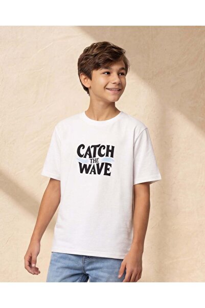 REDTAG Senior Boys White Embellished T-Shirt