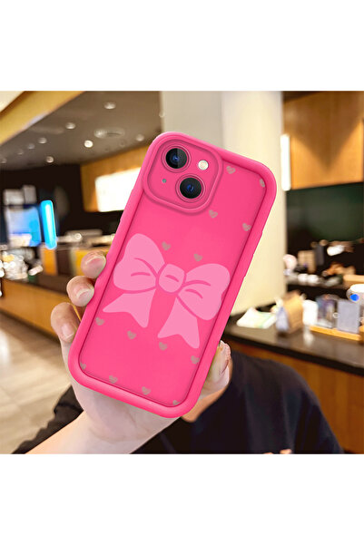 Hontinga iPhone 13 Compatible Silicone Shockproof Rose Red Phone Case Pink Bow
