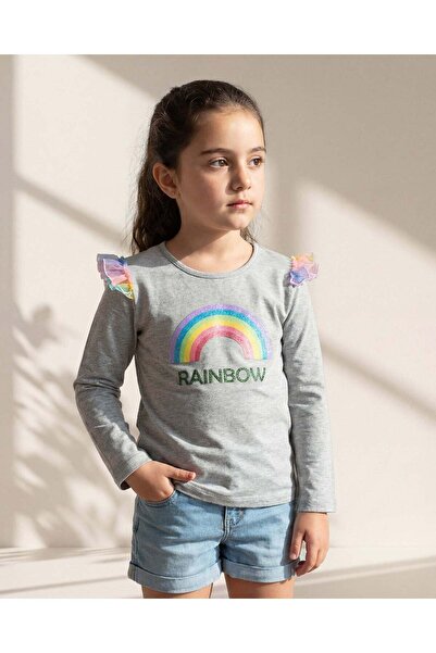 REDTAG بلوزة رمادية للبنات بطبعة قوس قزح