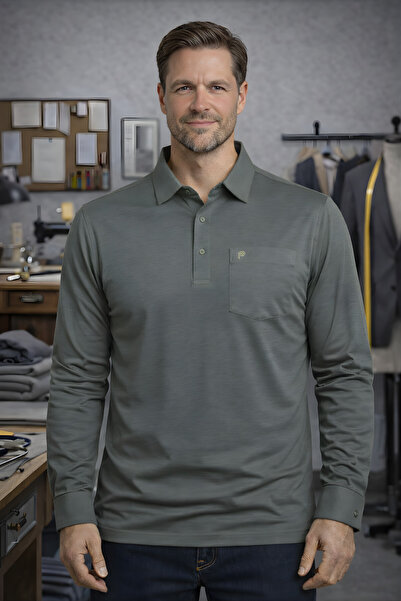 BayBayan Πουλόβερ με γιακά πουκαμίσου, μακρυμάνικο, από χτενισμένο βαμβάκι