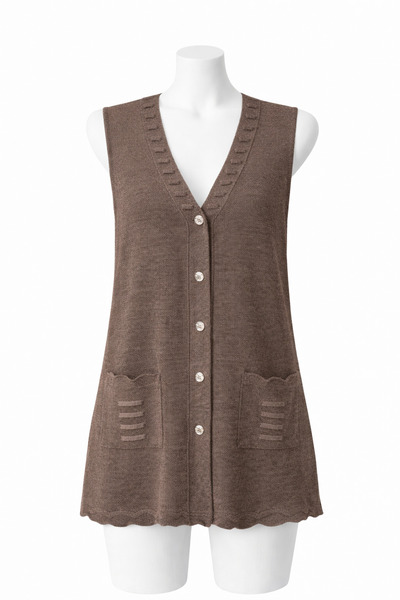 MODA24 Kadın Düğmeli V Yaka Cepli Triko Anne Yelek – Şık ve Rahat Günlük Model