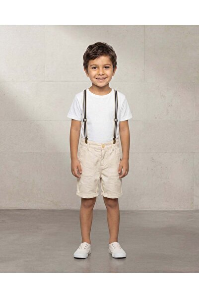 REDTAG Boys Beige Jacquard Suspender Shorts