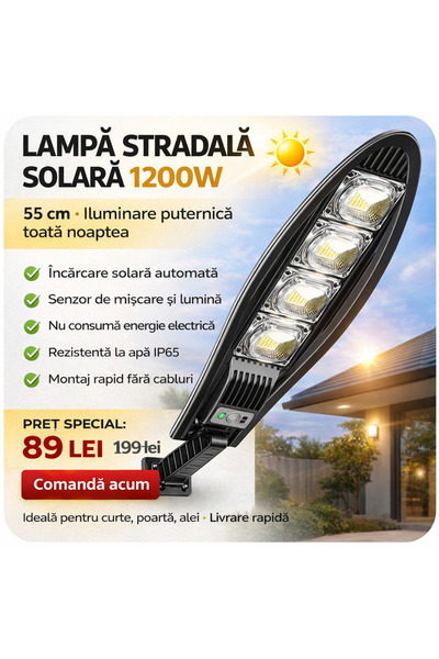 unbranded Street Lamp 1200 W, Solar Charging, 65 CM