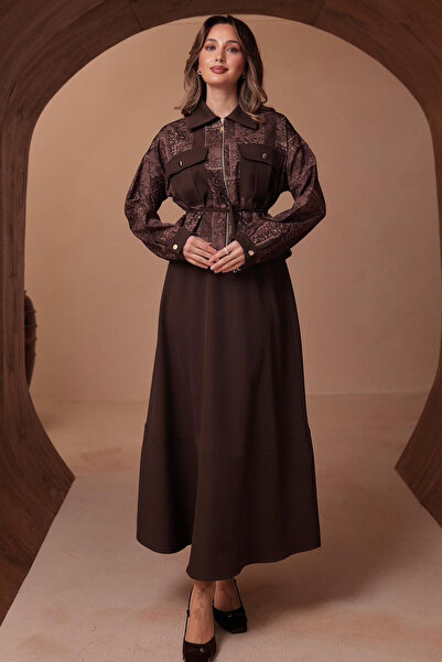 benguen Patterned Jacket Set N2713 Brown