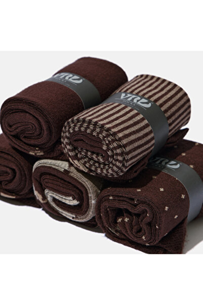VARDAR SOCKS Dikişsiz Bambu Çorap Jakarlı Kahve Desenli Renk Erkek Çorap Kutulu 5 Çift Premium Uzun Çorap