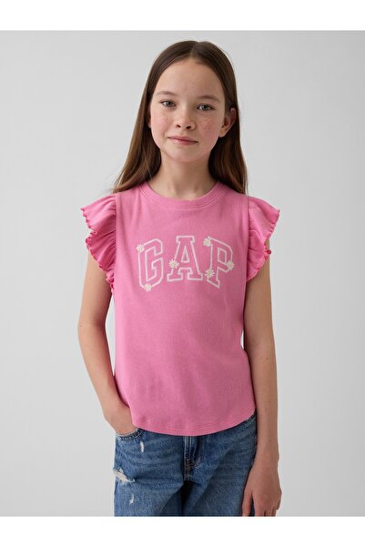 GAP Kız Çocuk Pembe Arch Logo Ruffle T-Shirt