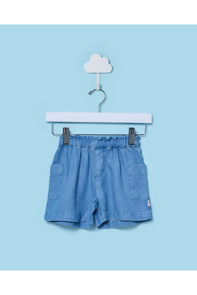 REDTAG Infant Girls Midwash Denim Shorts with 2 Pockets