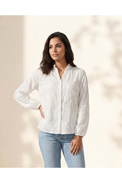 REDTAG Women White Jacquard Blouse