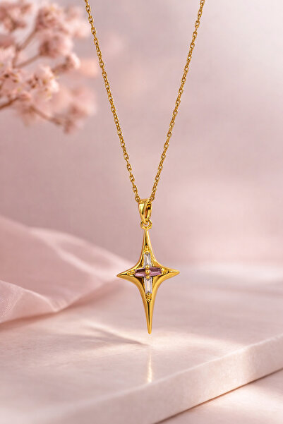 Vinlora Design قلادة بتفاصيل حجرية من نورث ستار - قلادة نسائية من الفولاذ بلو...