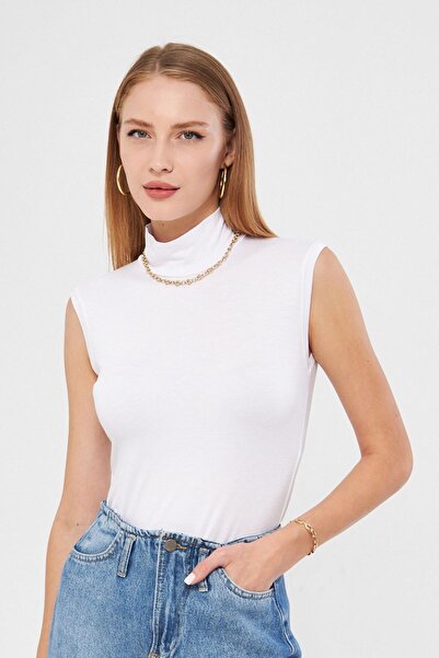 Irmak Kerekli ياقة دائرية بدون أكمام بادي فيسكوز قماش قابل للتمدد بودي 135 أبيض