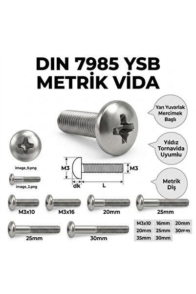 Cıvata Deposu DIN 7985 YSB Metrik Vida M3x5 100 Adet