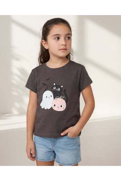 REDTAG تيشيرت أسود مطبوع للبنات