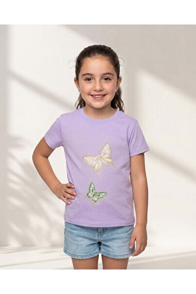REDTAG Girls Lilac Embellished T Shirt