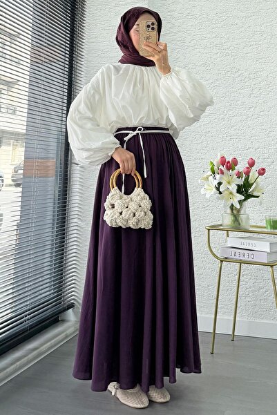 MELEK ARAZ Fustă Premium din Voile Crush - Prune