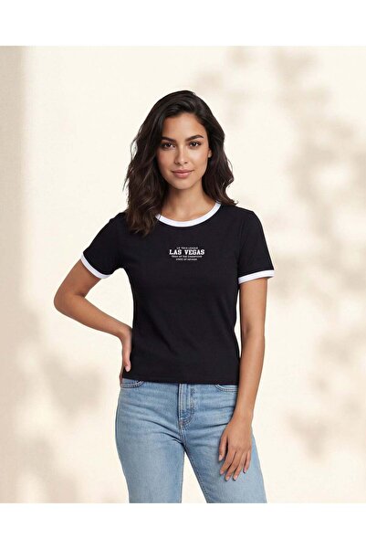 REDTAG تي شيرت نسائي أسود مطبوع