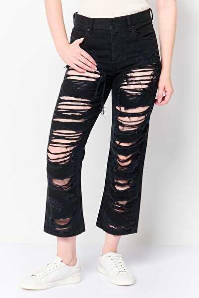 Diesel Women Regular Fit Ripped Non Stretchable Denim, Black
