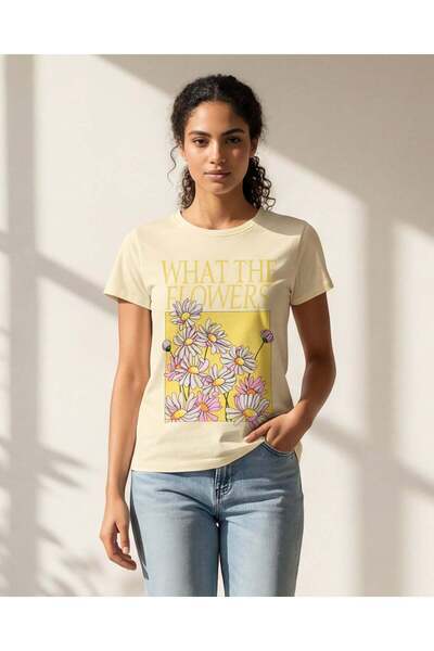 REDTAG Women Light Yellow Graphic Placement Print T-Shirt