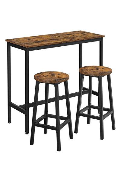 VASAGLE Set masă de bar cu 2 scaune rotunde, cadru metalic, 100x40 cm, maro r...