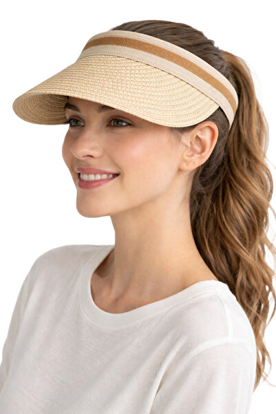 CosmoOutlet Ženska letnja slamnata kapa sa šiltom, bež model sa krunom, otvor...