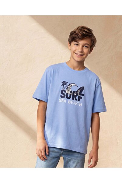 REDTAG Senior Boys Blue Embellished T-Shirt