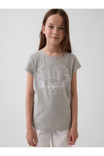 GAP Kız Çocuk Açık Gri Grafik Baskılı T-Shirt