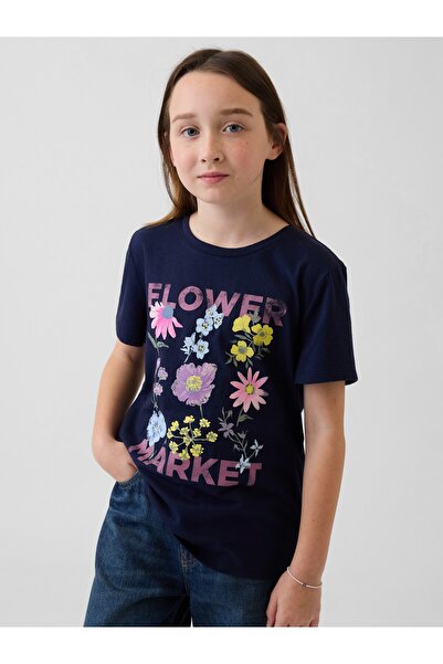 GAP Kız Çocuk Lacivert Grafik Baskılı T-Shirt