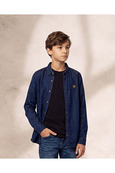 REDTAG Senior Boys Navy And Black Denim Shirt With T-Shirt