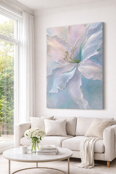 My canvas Modern Pastel Çiçek Kanvas Tablo Dikey Rölyef Dokulu Salon Yatak Od...