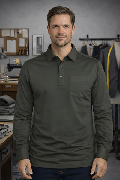 BayBayan Πουλόβερ με γιακά πουκαμίσου, μακρυμάνικο, από χτενισμένο βαμβάκι