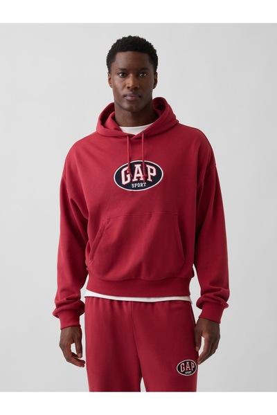 GAP Erkek Kırmızı VintageSoft Terry Oversized Logo Crop Sweatshirt