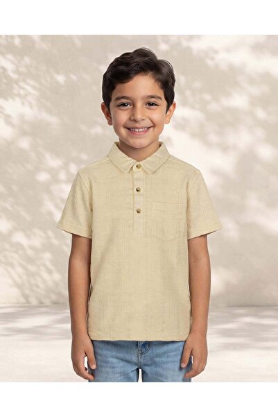 REDTAG Boys Cream Jacquard Short Sleeve Shirt