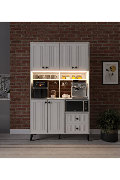 Afilli Nebula Kahve Köşesi Mebran Kapaklı Led Aydınlatmalı Tamamı Mdf Beyaz