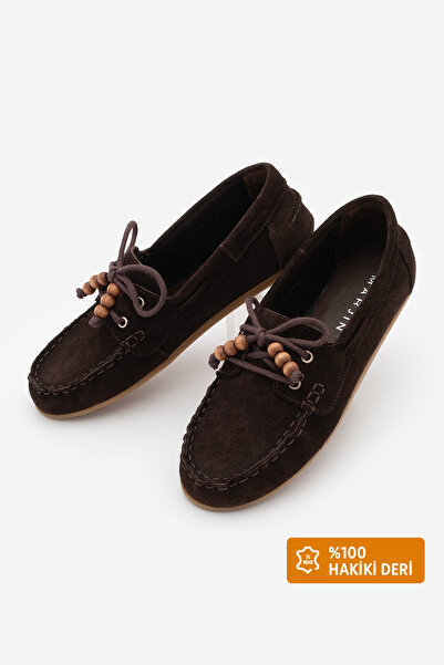 Marjin Kadın Hakiki Deri Bağlamalı Makosen Fiyonklu Boncuklu Loafer Günlük Ay...