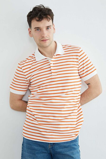 Fulla Moda مخطط تي شيرت بولو ياكا بنصف أزرار