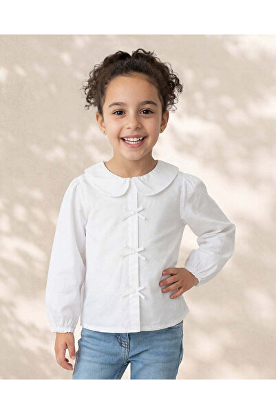 REDTAG Girls White Peter Pan Collar Long Sleeve Blouse