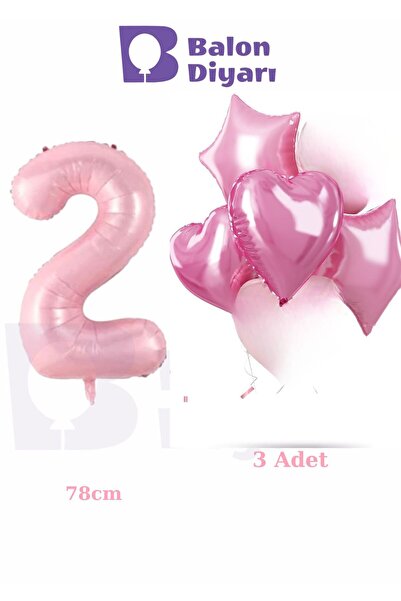 BALON DİYARI 2-Year-Old Pink Girls Special Birthday 3-Piece Heart Star Foil B...