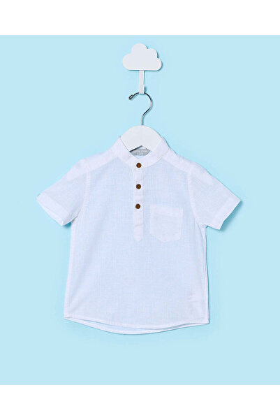 REDTAG Infant Boys White Mandarin Collar Shirt