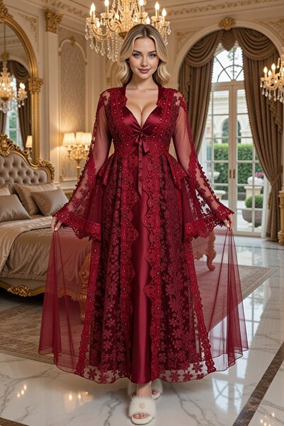 big mama طقم ثوب نوم فاخر مكون من دانتيل قطع، طقم زينة زفاف أنيق من الساتان ل...