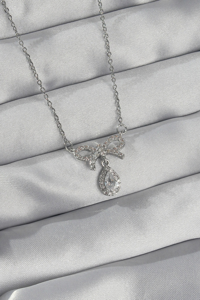 online kapsulavm avm alışveriş 316L Steel Silver Color Zircon Stone Bow Detai...