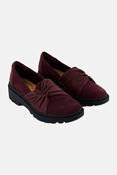 CLARKS Women Standard Calla Style Slip On Loafer Shoes, Burgundy
